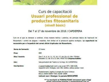 Curs de capacitació nivell bàsic de productes fitosanitaris