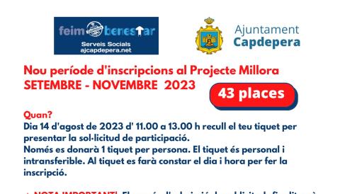 🔴 Nou període d'inscripcions al Projecte Millora SETEMBRE - NOVEMBRE 2023. 43 places