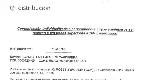 Talls de subministrament d'energia elèctrica