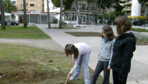 Els alumnes de 5è sembren arbres al jardí del Cap Vermell